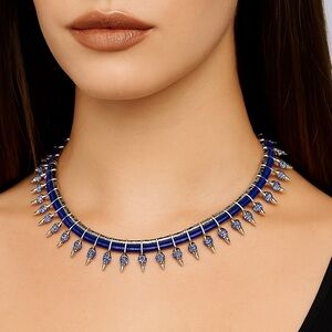 Noir Jewelry Lapis Stone Rhodium-Plated Spike “Rippling Water” Necklace - NWT